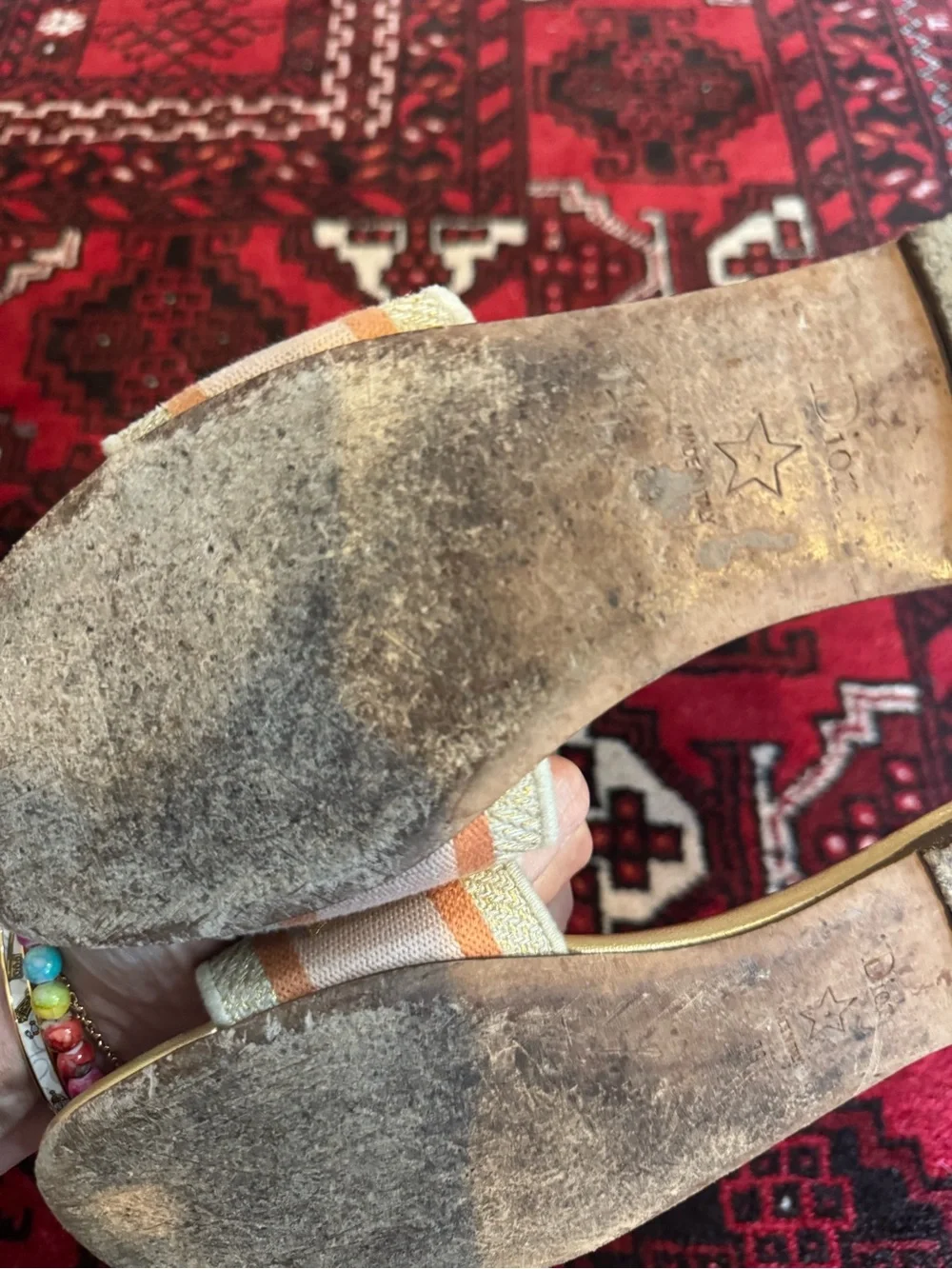 Christian Dior Canvas Lurex Embroidered Dway Flat Slide Sandals 39